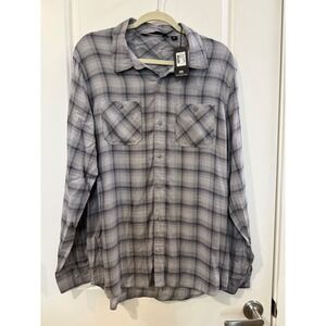 TravisMathew Day And Night Mens Large Grey Plaid Long Sleeve Button Down Shirt